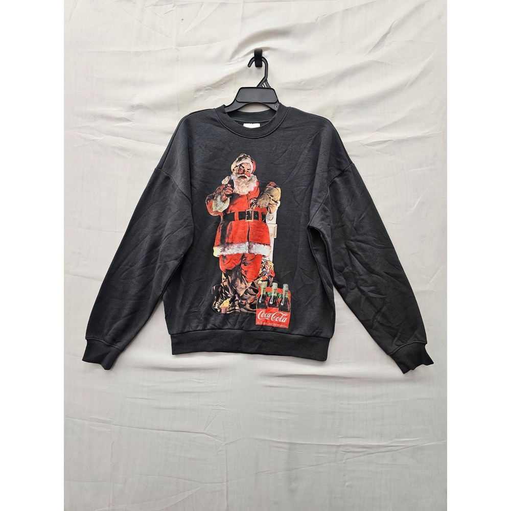 Coca-Cola Mens Santa Graphic Pullover Gray Cotton Blend Casual Size Small